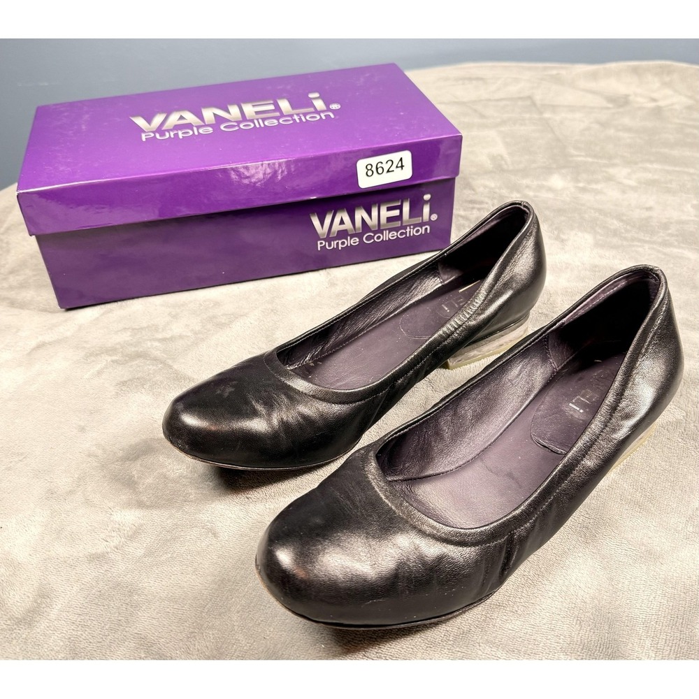 Vaneli Purple Collection Shoes Womens Size 9 Black Leather Ballet Flats